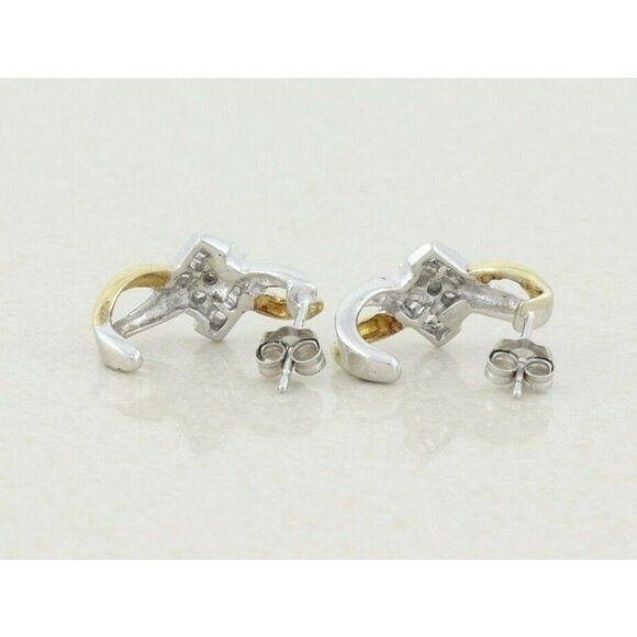 10k Yellow Gold Diamond Earrings J Hoop Earrings  .25 tcw hoops - Picture 7 of 9